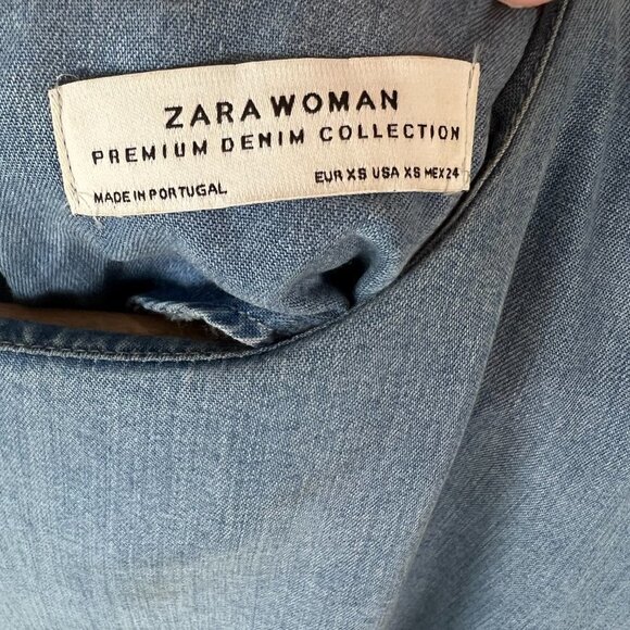 Zara Dress Womens Size XS Chambray Classic Timeless 3/4 Bell Sleeve Mini Neutral - Picture 2 of 11